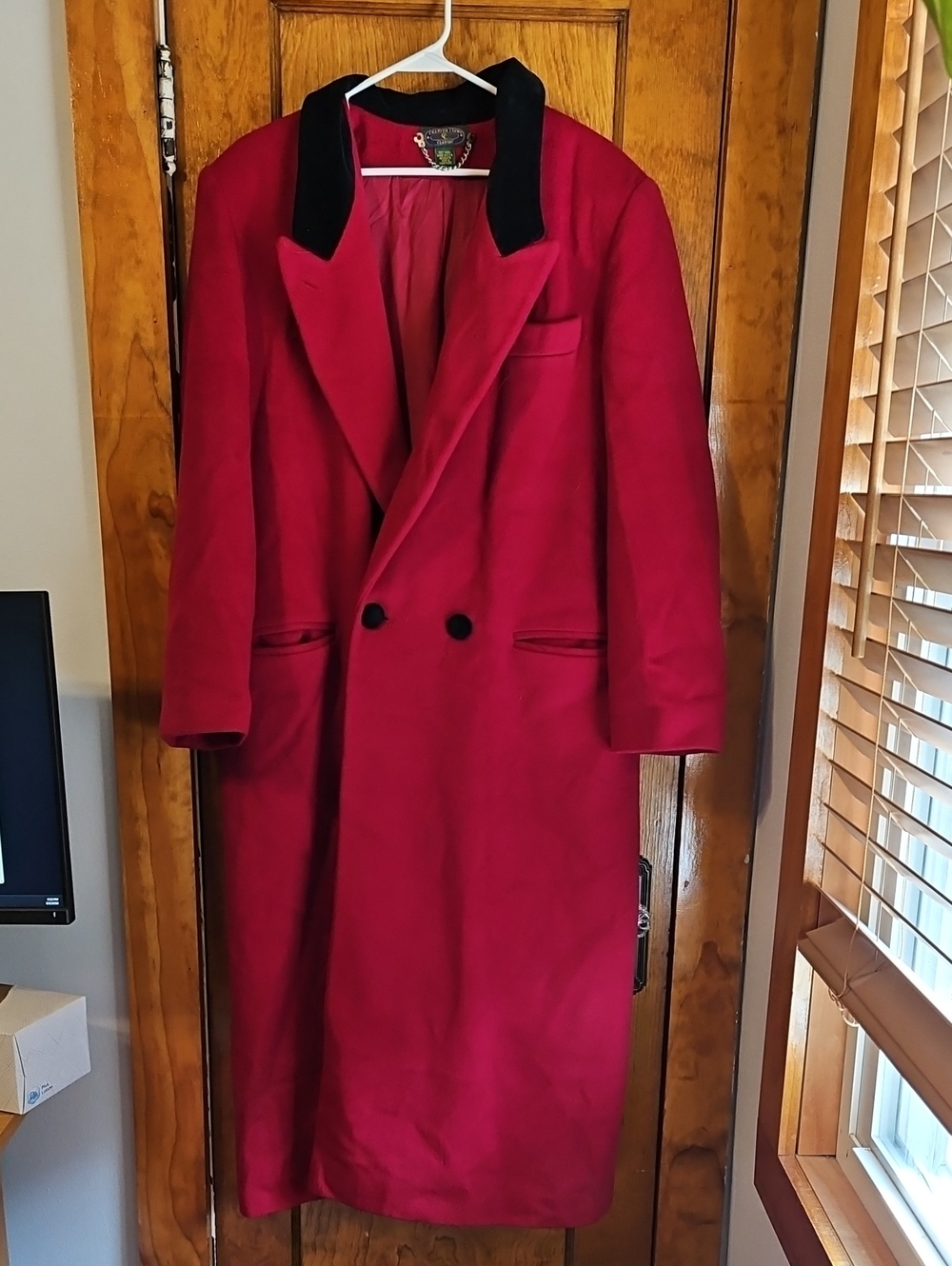 Charter Club Red Trench Coat with Black Velvet Collar